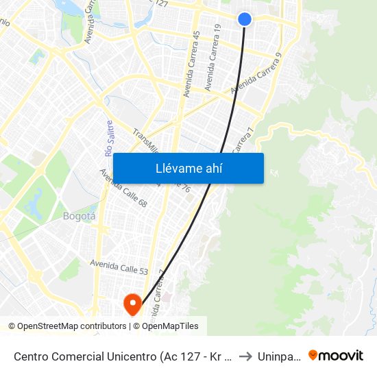 Centro Comercial Unicentro (Ac 127 - Kr 14a) to Uninpahu map