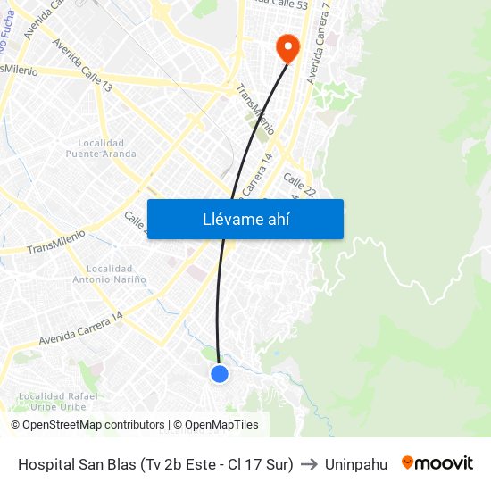 Hospital San Blas (Tv 2b Este - Cl 17 Sur) to Uninpahu map