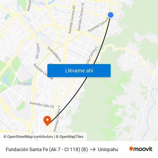 Fundación Santa Fe (Ak 7 - Cl 118) (B) to Uninpahu map