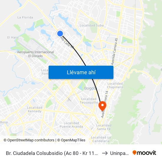 Br. Ciudadela Colsubsidio (Ac 80 - Kr 112a) to Uninpahu map