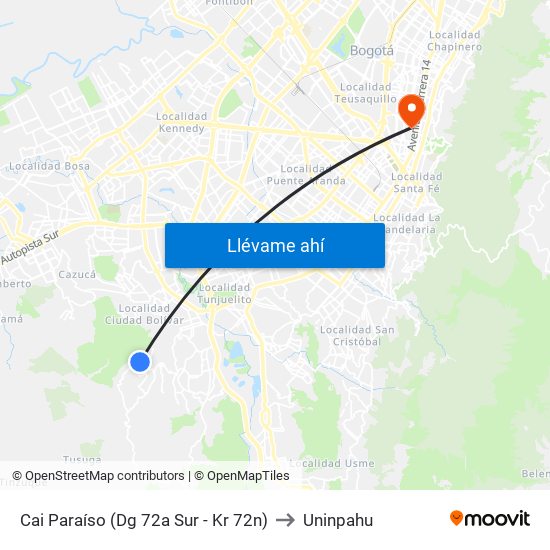 Cai Paraíso (Dg 72a Sur - Kr 72n) to Uninpahu map