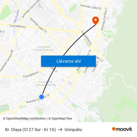 Br. Olaya (Cl 27 Sur - Kr 16) to Uninpahu map