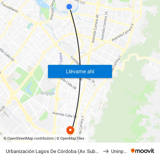 Urbanización Lagos De Córdoba (Av. Suba - Cl 120) to Uninpahu map