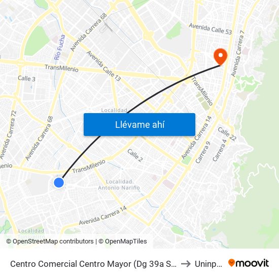Centro Comercial Centro Mayor (Dg 39a Sur - Tv 38a) to Uninpahu map