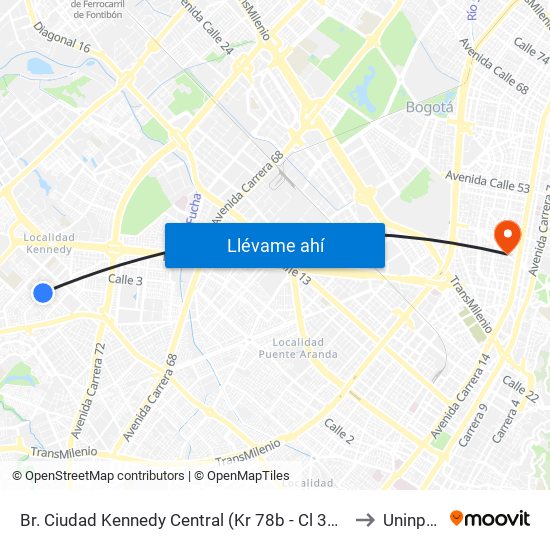 Br. Ciudad Kennedy Central (Kr 78b - Cl 35c Sur) (A) to Uninpahu map