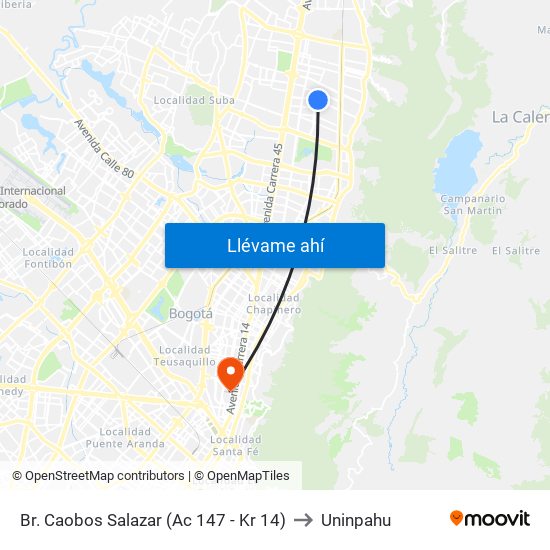 Br. Caobos Salazar (Ac 147 - Kr 14) to Uninpahu map