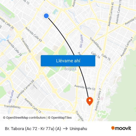 Br. Tabora (Ac 72 - Kr 77a) (A) to Uninpahu map