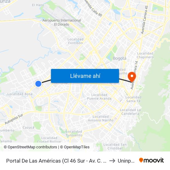 Portal De Las Américas (Cl 46 Sur - Av. C. De Cali) to Uninpahu map