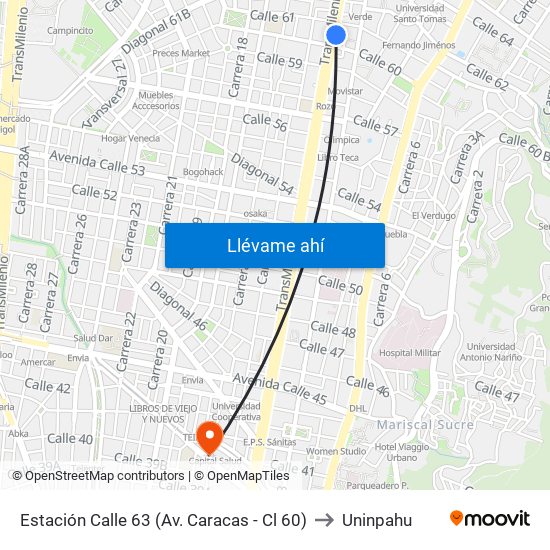 Estación Calle 63 (Av. Caracas - Cl 60) to Uninpahu map