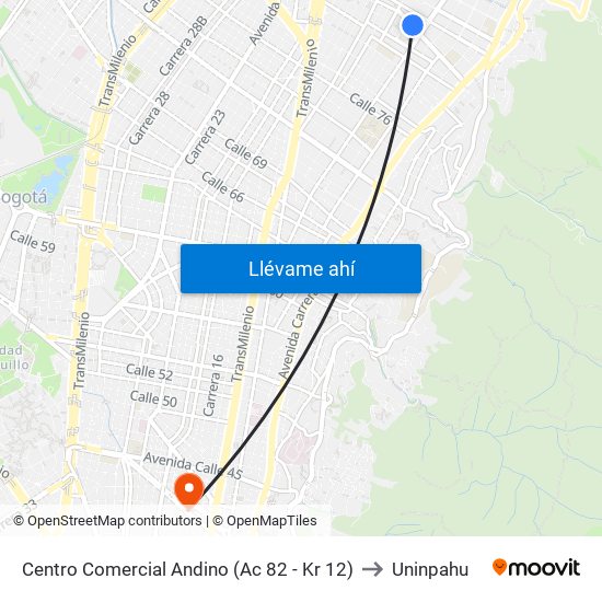 Centro Comercial Andino (Ac 82 - Kr 12) to Uninpahu map