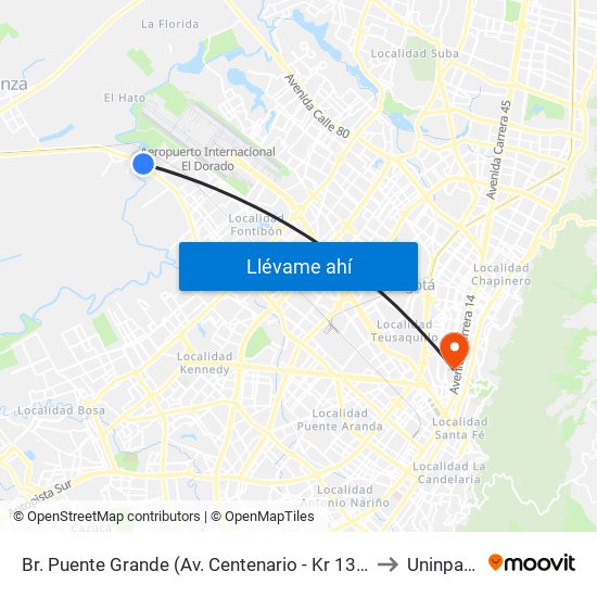 Br. Puente Grande (Av. Centenario - Kr 134a) to Uninpahu map