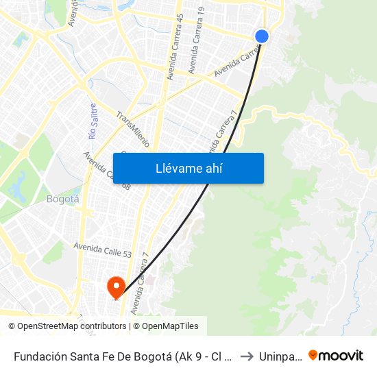 Fundación Santa Fe De Bogotá (Ak 9 - Cl 117a) to Uninpahu map
