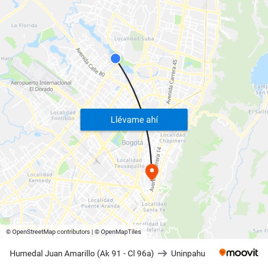 Humedal Juan Amarillo (Ak 91 - Cl 96a) to Uninpahu map