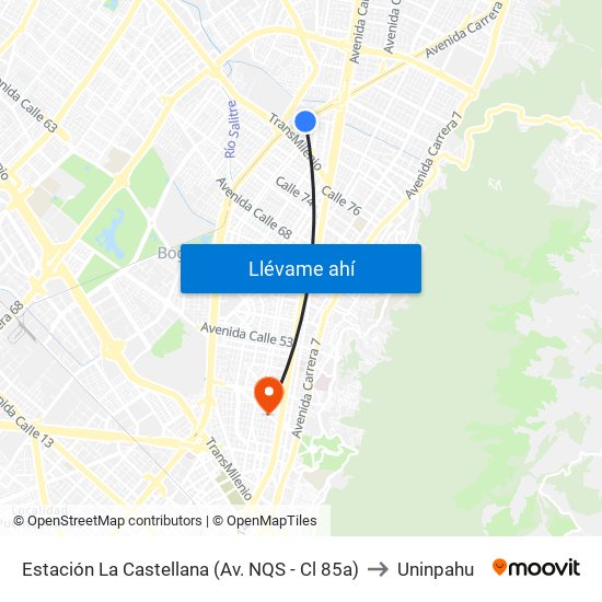 Estación La Castellana (Av. NQS - Cl 85a) to Uninpahu map