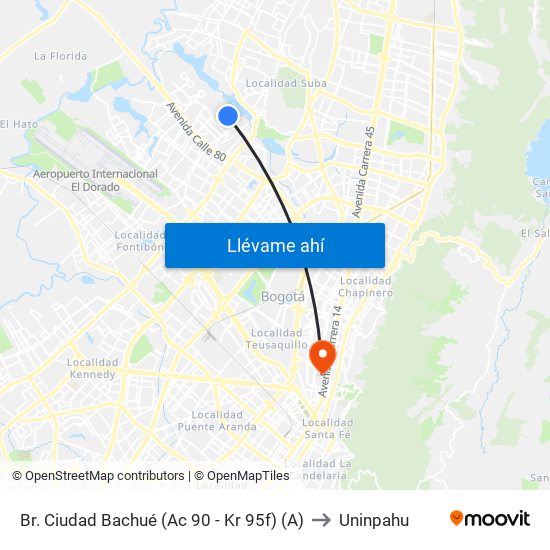 Br. Ciudad Bachué (Ac 90 - Kr 95f) (A) to Uninpahu map