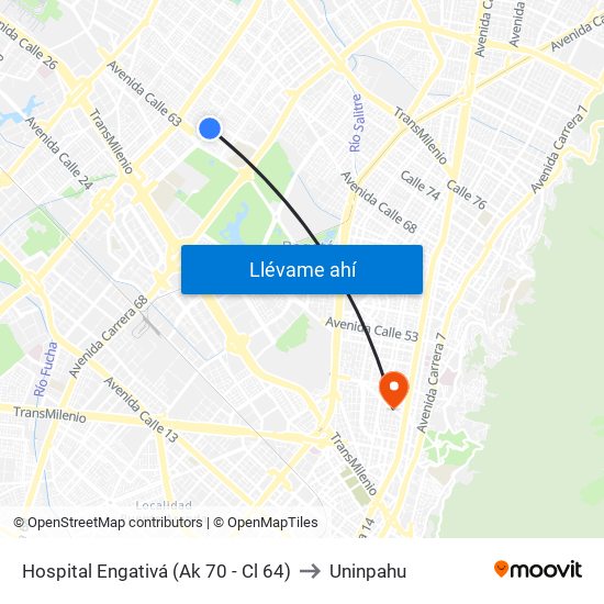 Hospital Engativá (Ak 70 - Cl 64) to Uninpahu map