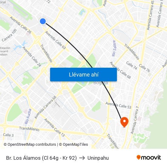 Br. Los Álamos (Cl 64g - Kr 92) to Uninpahu map