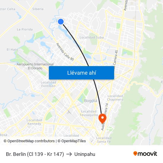 Br. Berlín (Cl 139 - Kr 147) to Uninpahu map