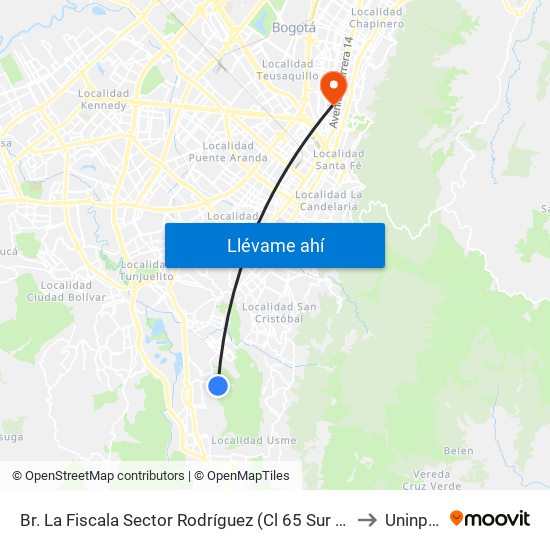 Br. La Fiscala Sector Rodríguez (Cl 65 Sur - Tv 3a Este) to Uninpahu map