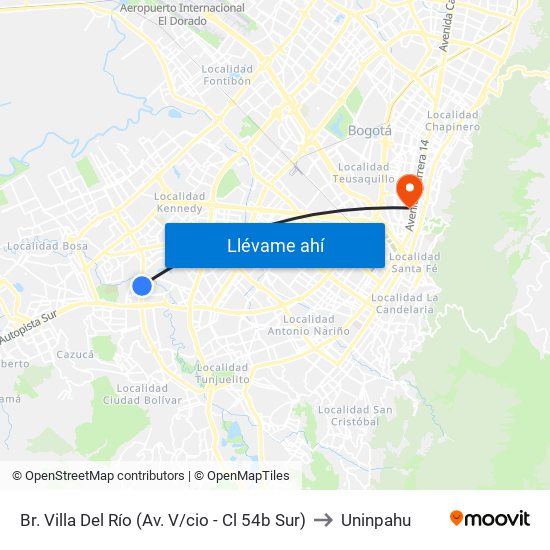 Br. Villa Del Río (Av. V/cio - Cl 54b Sur) to Uninpahu map