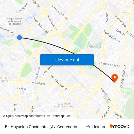 Br. Hayuelos Occidental (Av. Centenario - Kr 87) to Uninpahu map