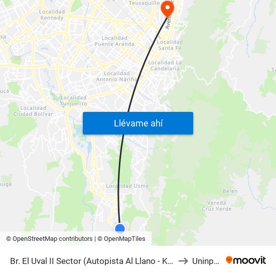 Br. El Uval II Sector (Autopista Al Llano - Kr 6b Este) to Uninpahu map