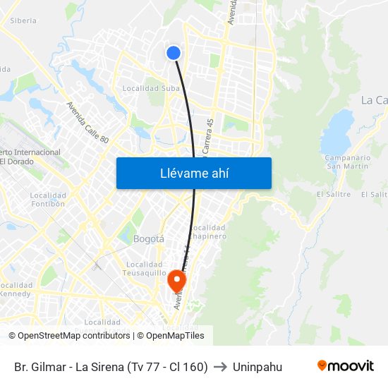 Br. Gilmar - La Sirena (Tv 77 - Cl 160) to Uninpahu map