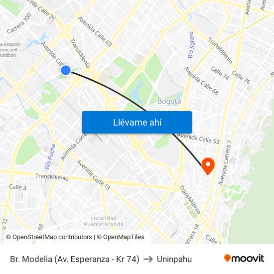 Br. Modelia (Av. Esperanza - Kr 74) to Uninpahu map