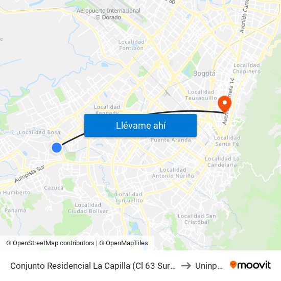 Conjunto Residencial La Capilla (Cl 63 Sur - Kr 79b) to Uninpahu map