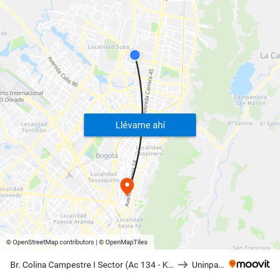 Br. Colina Campestre I Sector (Ac 134 - Kr 57) to Uninpahu map