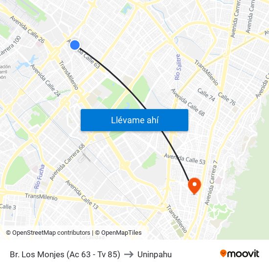Br. Los Monjes (Ac 63 - Tv 85) to Uninpahu map