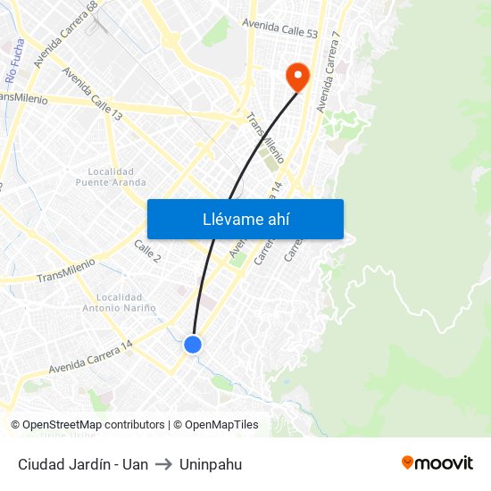 Ciudad Jardín - Uan to Uninpahu map