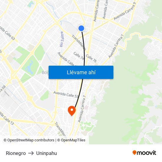 Rionegro to Uninpahu map