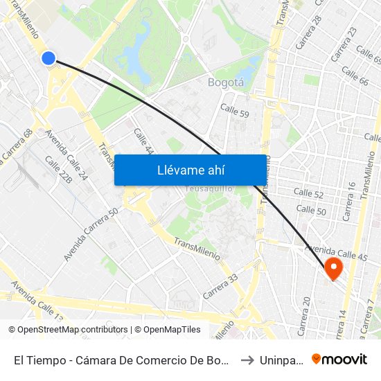 El Tiempo - Cámara De Comercio De Bogotá to Uninpahu map