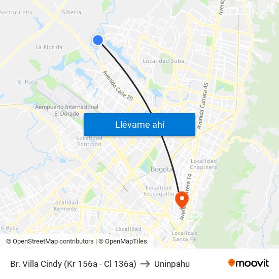 Br. Villa Cindy (Kr 156a - Cl 136a) to Uninpahu map