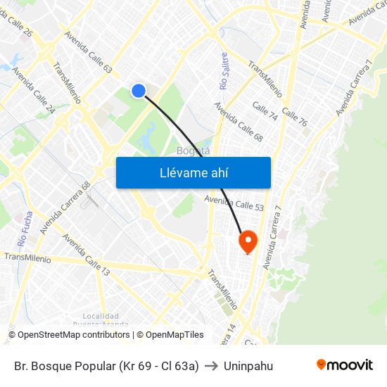 Br. Bosque Popular (Kr 69 - Cl 63a) to Uninpahu map
