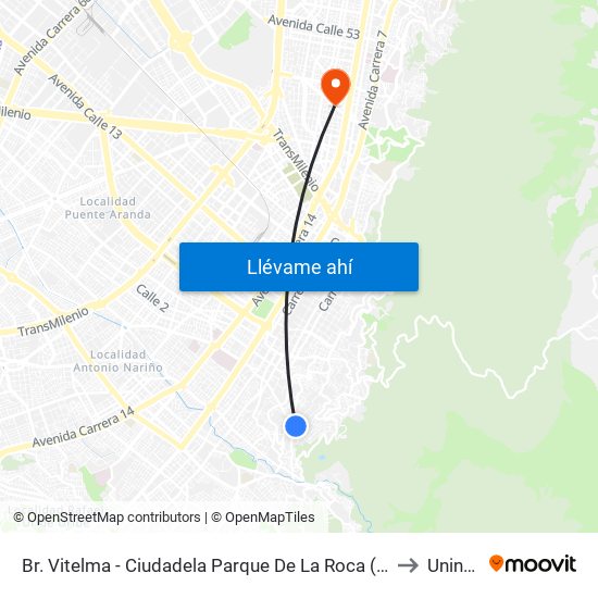 Br. Vitelma - Ciudadela Parque De La Roca (Cl 3 Sur - Kr 4a Este) to Uninpahu map