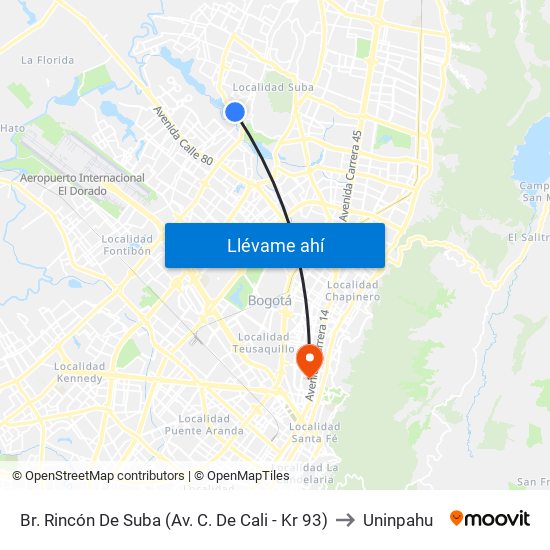 Br. Rincón De Suba (Av. C. De Cali - Kr 93) to Uninpahu map