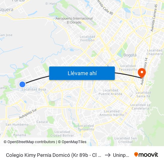 Colegio Kimy Pernía Domicó (Kr 89b - Cl 82 Sur) to Uninpahu map