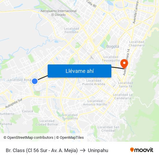 Br. Class (Cl 56 Sur - Av. A. Mejía) to Uninpahu map