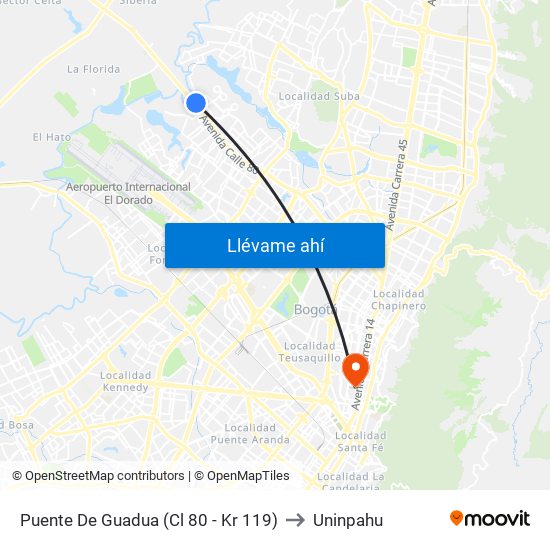 Puente De Guadua (Cl 80 - Kr 119) to Uninpahu map