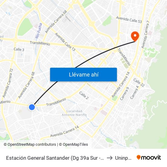 Estación General Santander (Dg 39a Sur - Tv 42) to Uninpahu map