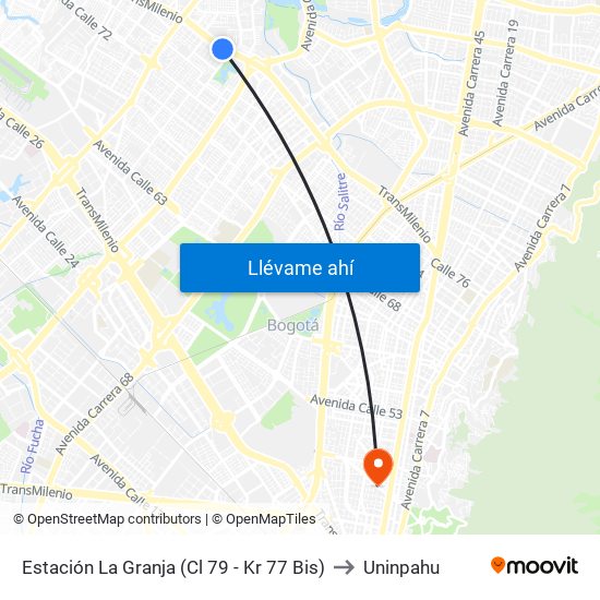 Estación La Granja (Cl 79 - Kr 77 Bis) to Uninpahu map