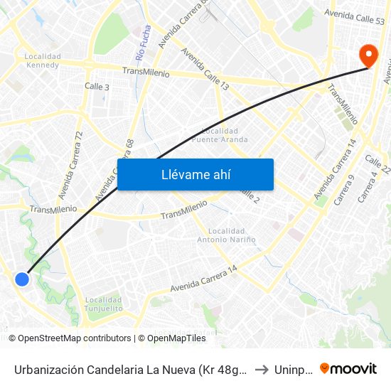 Urbanización Candelaria La Nueva (Kr 48g - Cl 59b Sur) to Uninpahu map