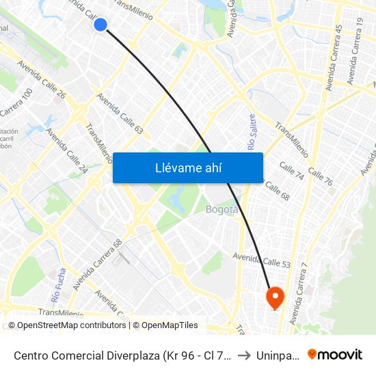 Centro Comercial Diverplaza (Kr 96 - Cl 71c) to Uninpahu map