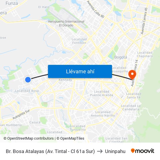 Br. Bosa Atalayas (Av. Tintal - Cl 61a Sur) to Uninpahu map