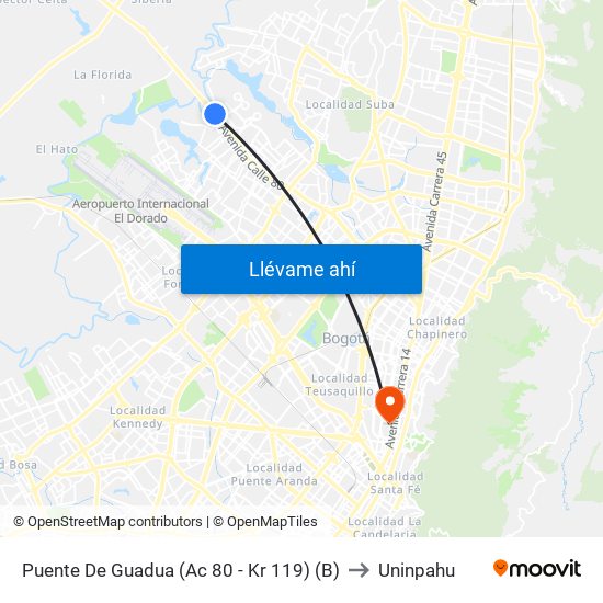 Puente De Guadua (Ac 80 - Kr 119) (B) to Uninpahu map