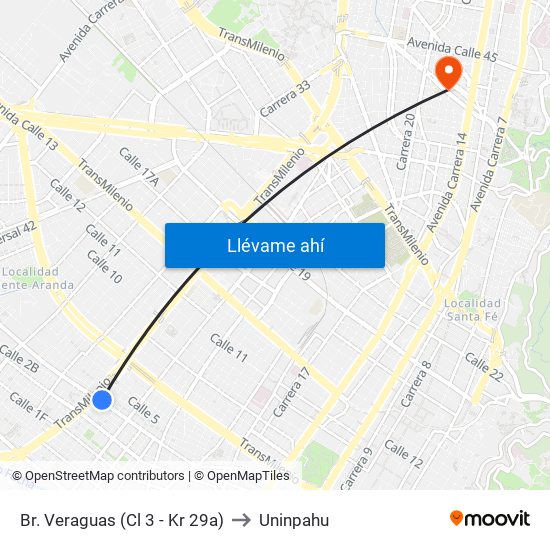 Br. Veraguas (Cl 3 - Kr 29a) to Uninpahu map