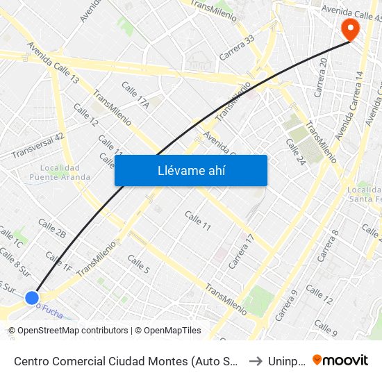 Centro Comercial Ciudad Montes (Auto Sur - Cl 11 Sur) to Uninpahu map