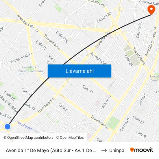 Avenida 1° De Mayo (Auto Sur - Av. 1 De Mayo) to Uninpahu map